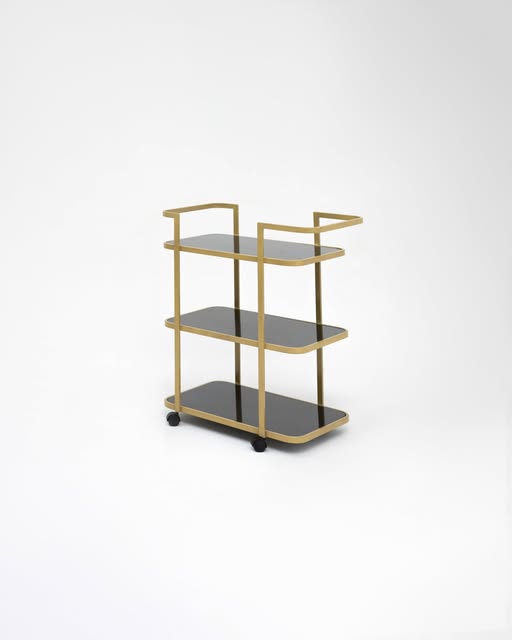 Three Shelfed Black Textured Tea Tralley.