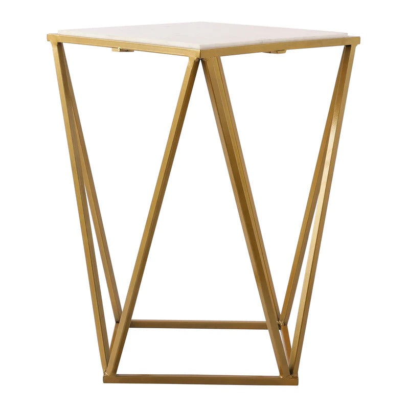 Modern Geometric Marble Top Side Table with Gold Metal Base