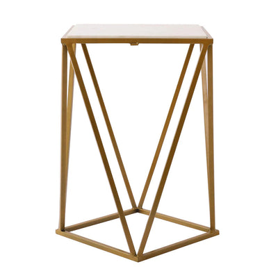 Modern Geometric Marble Top Side Table with Gold Metal Base