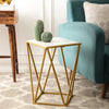 Modern Geometric Marble Top Side Table with Gold Metal Base
