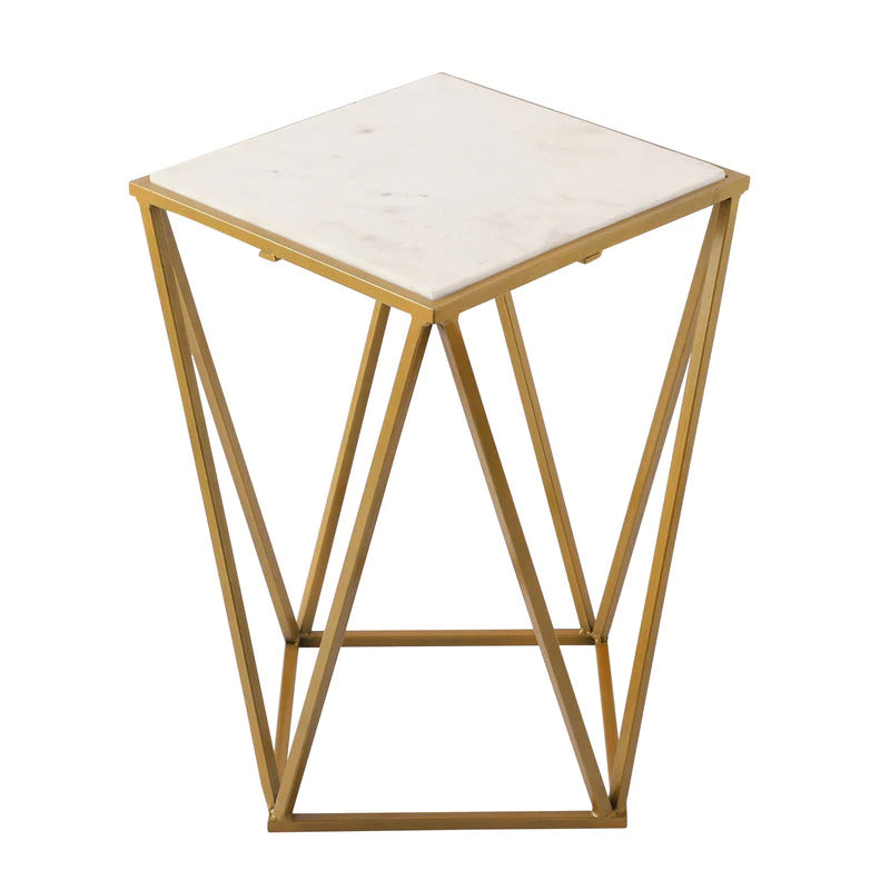 Modern Geometric Marble Top Side Table with Gold Metal Base