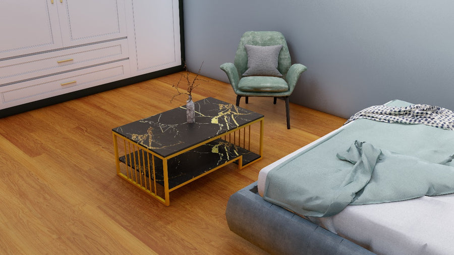 Luxury Black Marble & Gold Metal Center Table