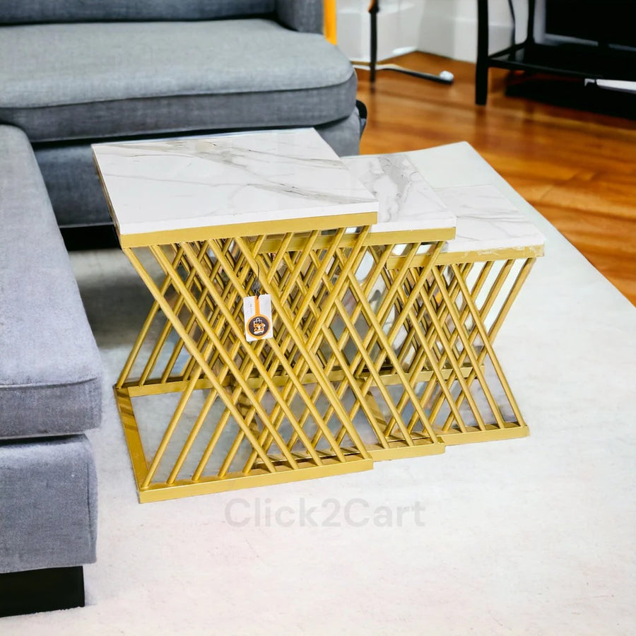 Luxury Golden Nesting Tables with Marble Top