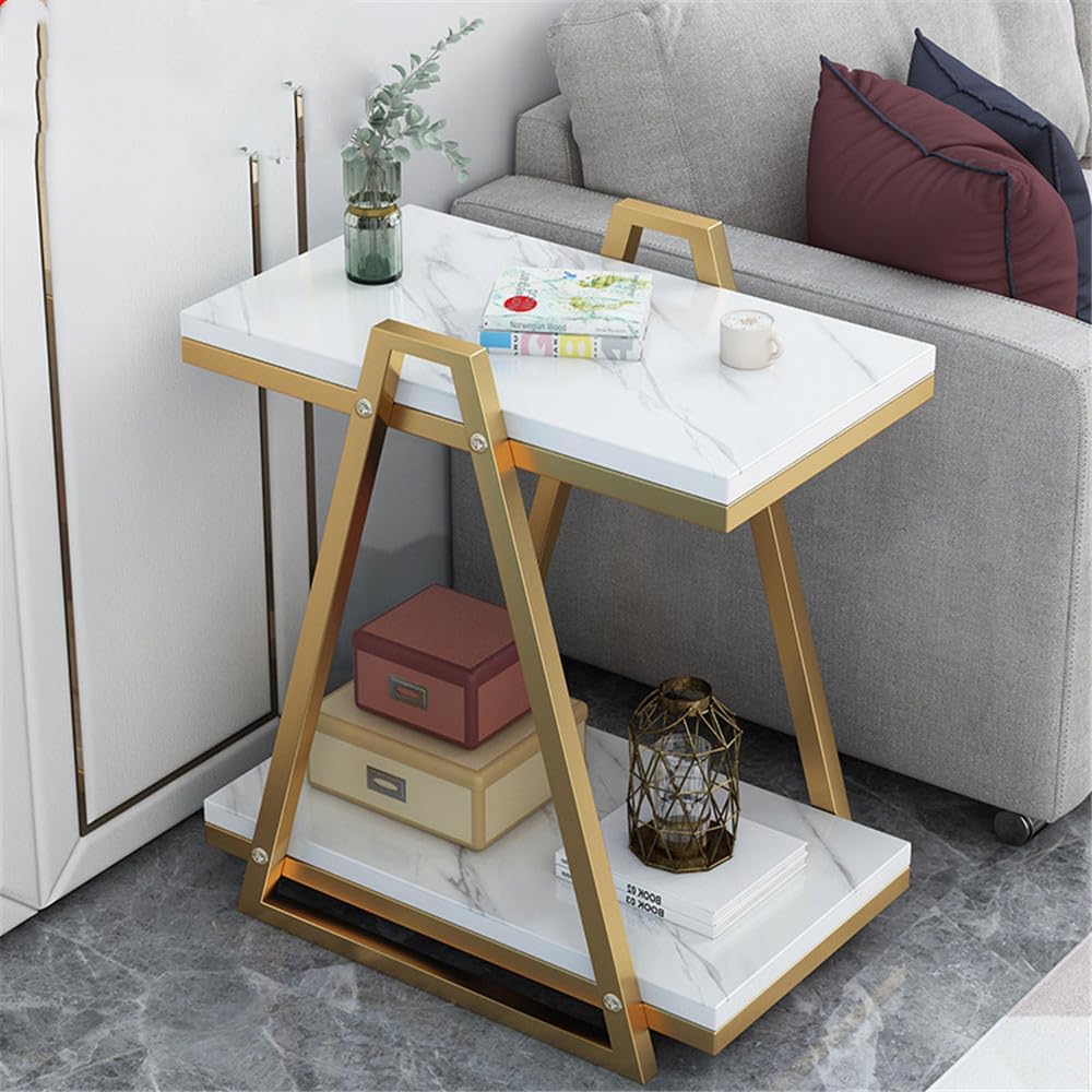 Modern 3-Tier Marble & Metal Side Table