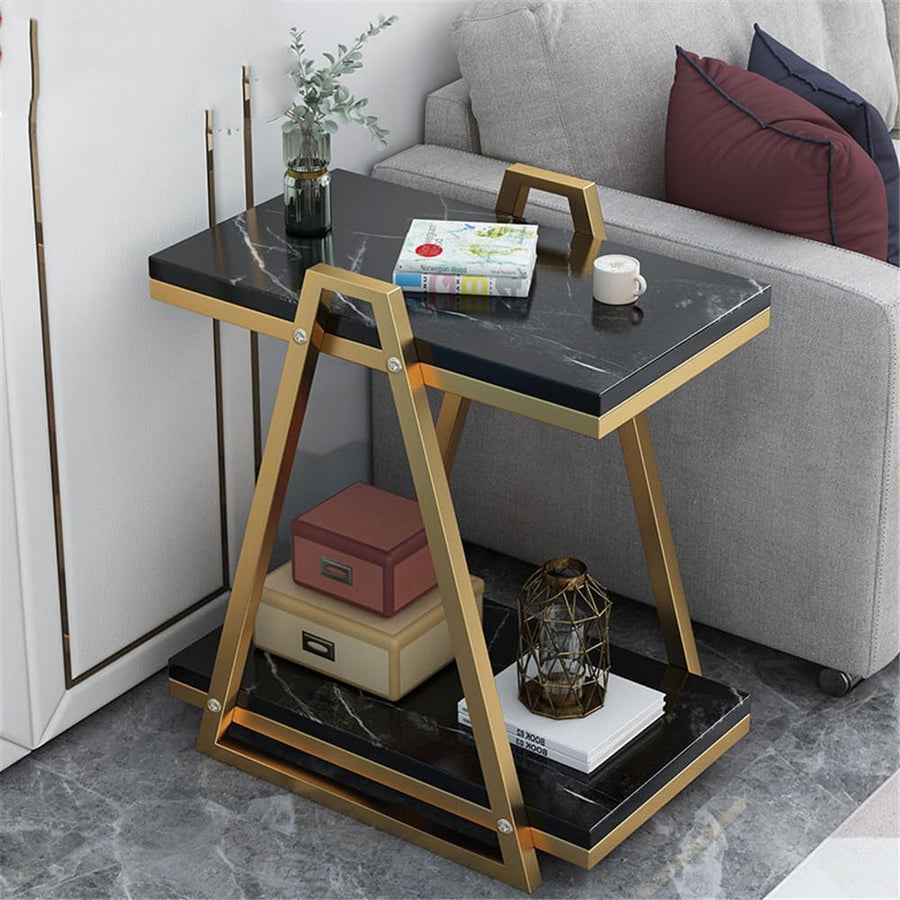 Modern 3-Tier Marble & Metal Side Table