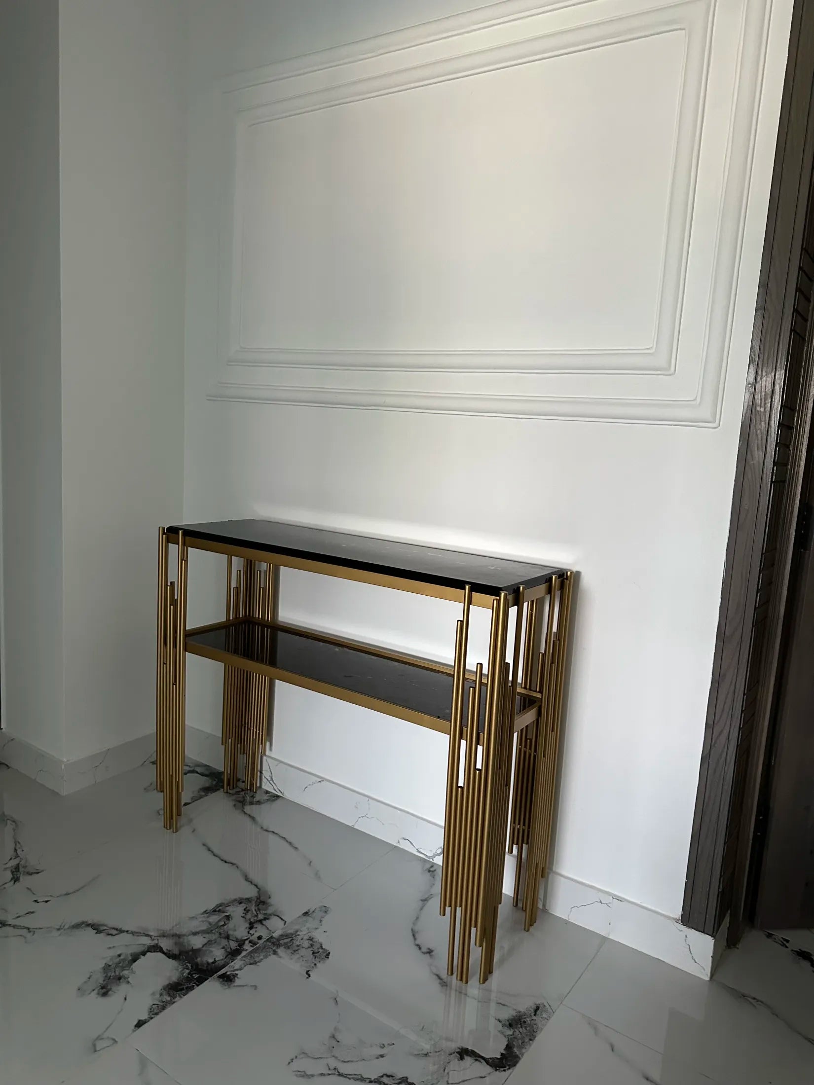 Console Table Entryway Table Gold Legs Rectangle Narrow Rods