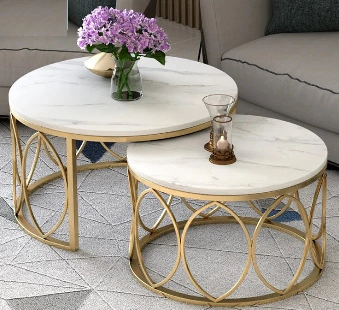 Elegant 2-Tier Marble & Metal Center Table
