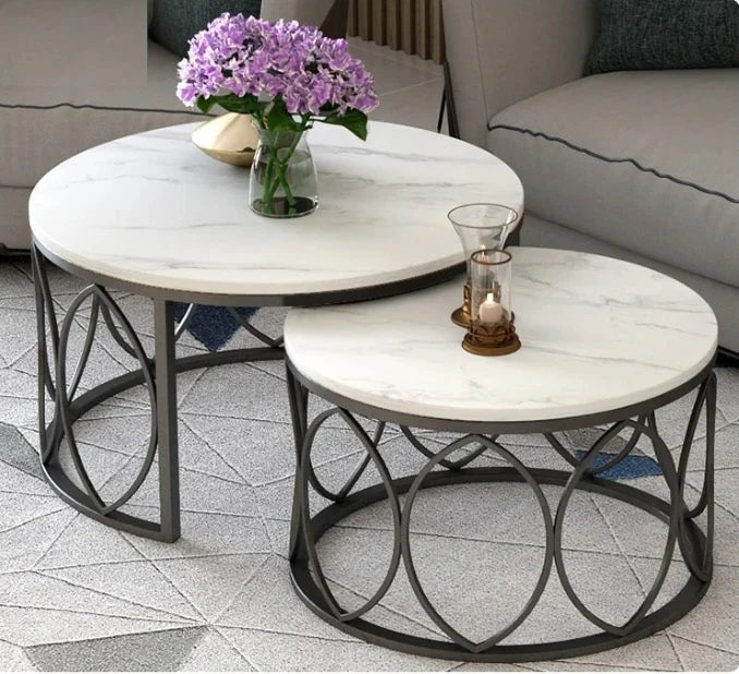 Elegant 2-Tier Marble & Metal Center Table