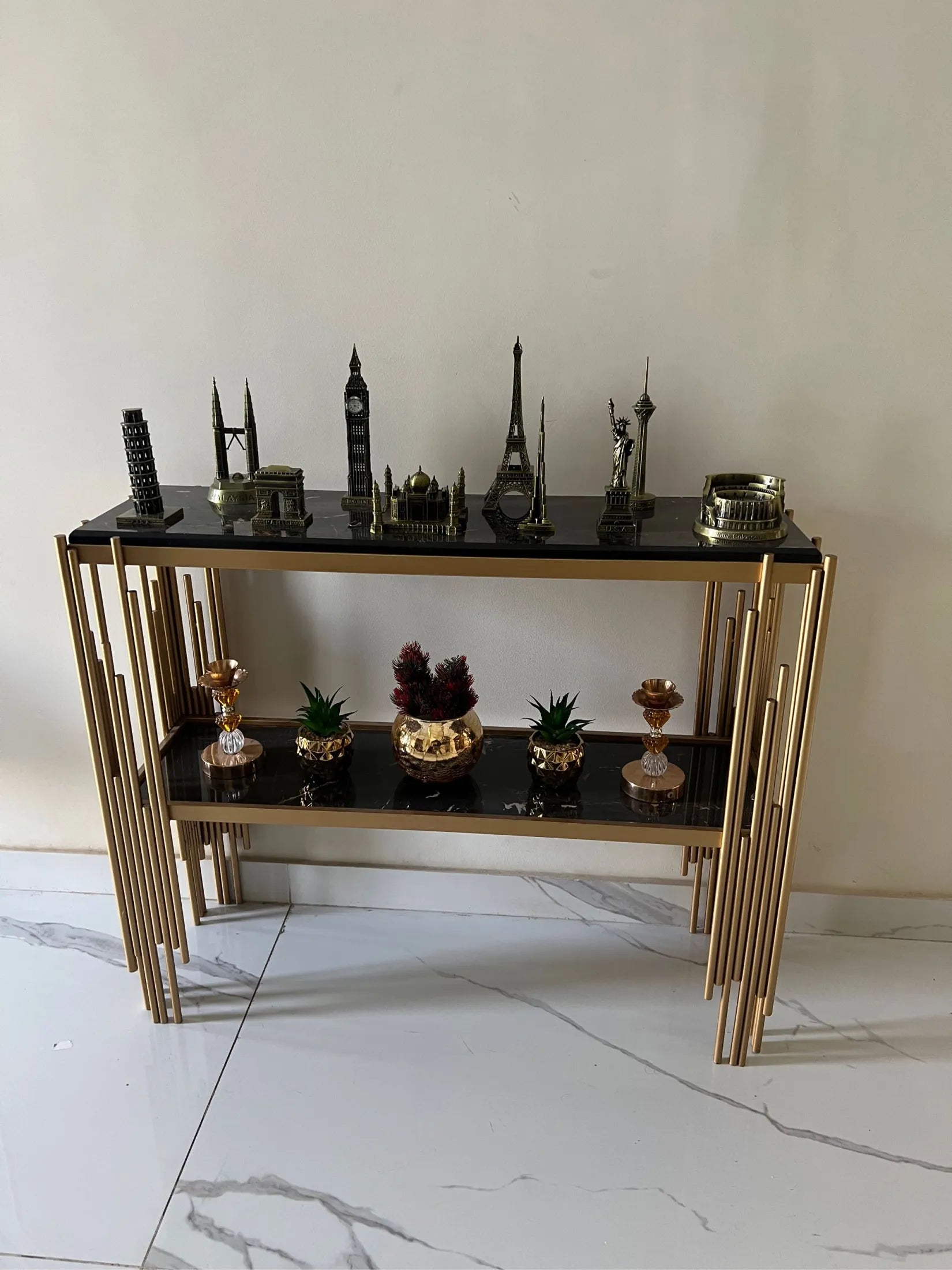 Console Table Entryway Table Gold Legs Rectangle Narrow Rods