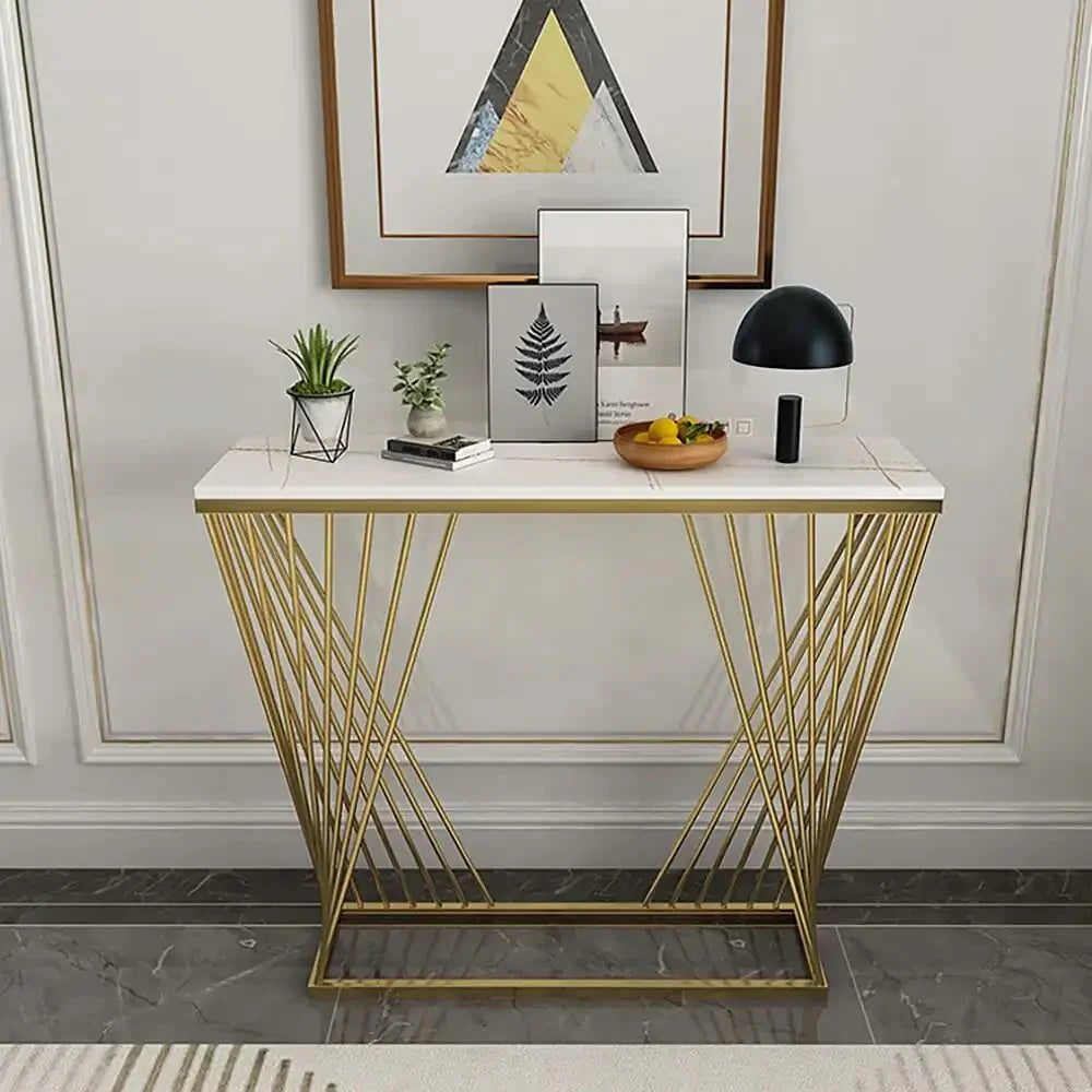 White Rectangular Narrow Console Table
