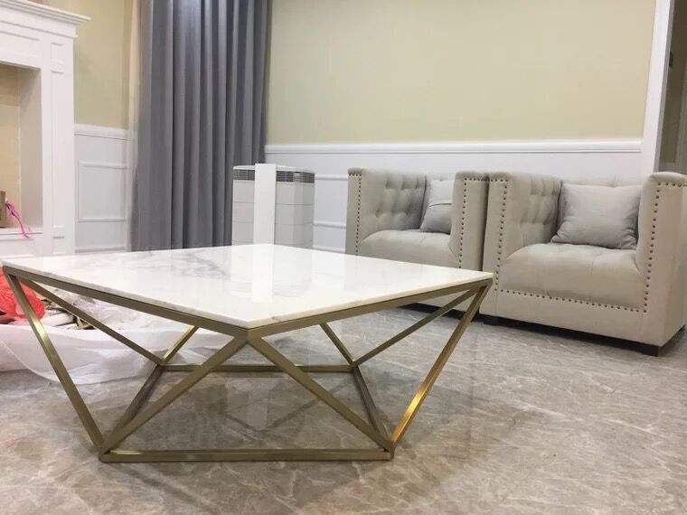 Luxury Marble & Gold Metal Center Table